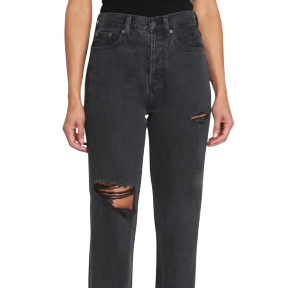 Pistola Cassie Super High Rise Straight Black Distressed Jeans Size 26